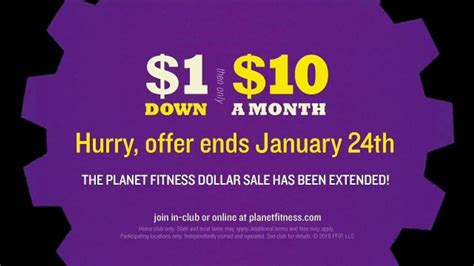10 a month is what you’ll pay per month for gym access. . Planet fitness one dollar down